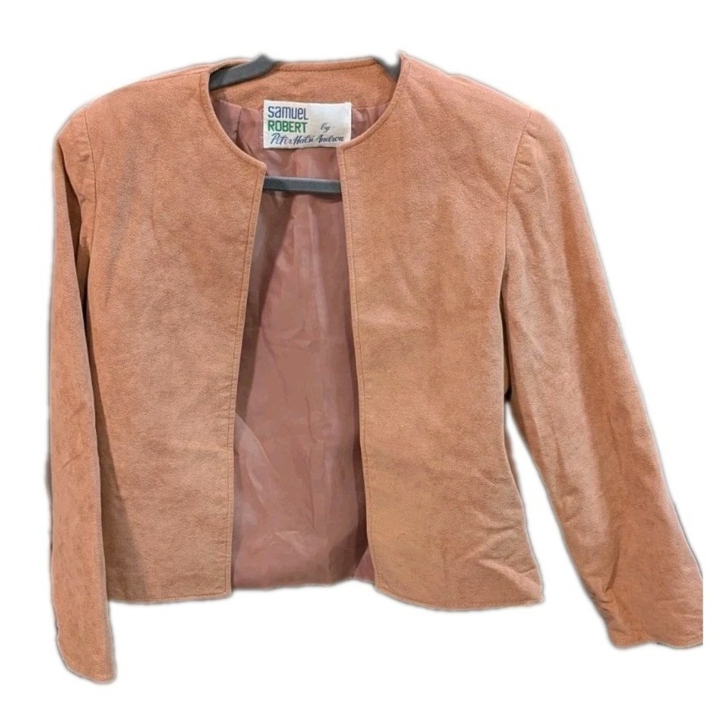 Vtg Samuel Robert by Peter Hatsi Androu Open Blazer 4 Cropped Peachy Suede Lined